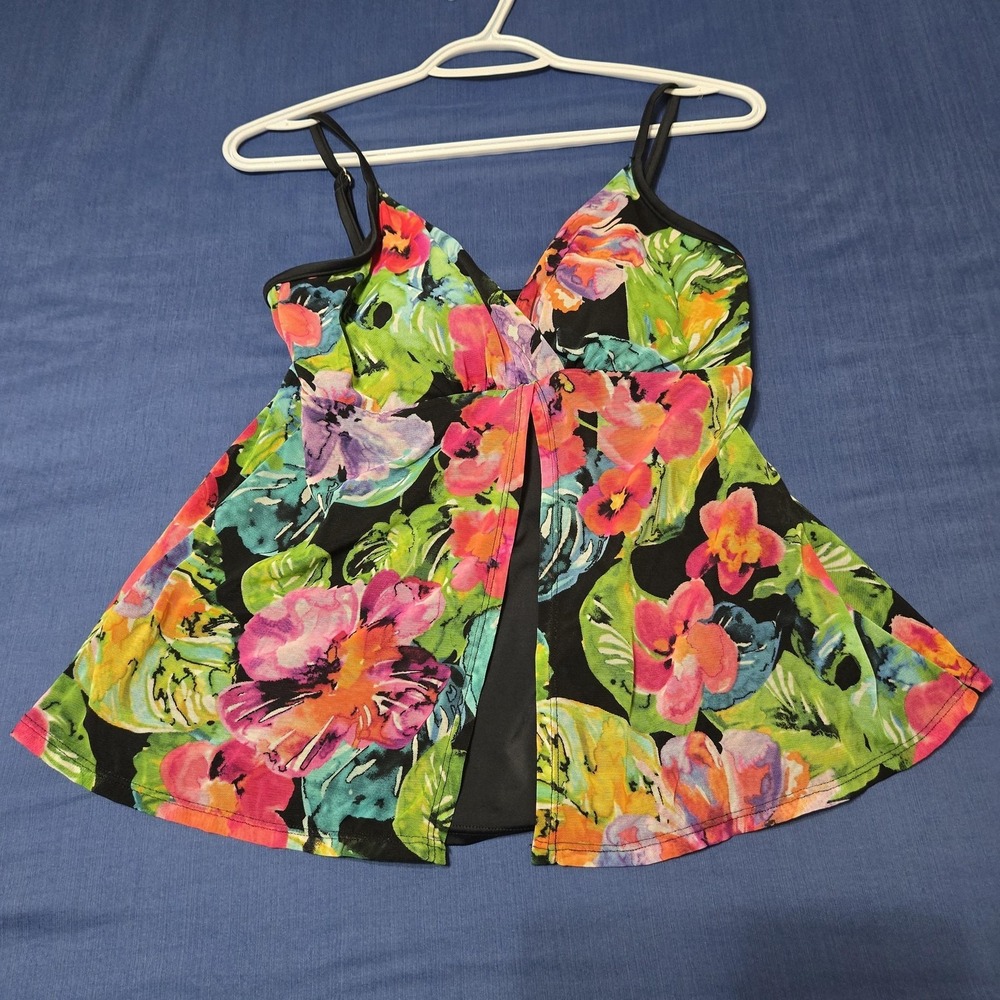 Caribbean Joe‎ Swimsuit Womens 10 Multicolor Floral Swim Top Built In Bra Lined